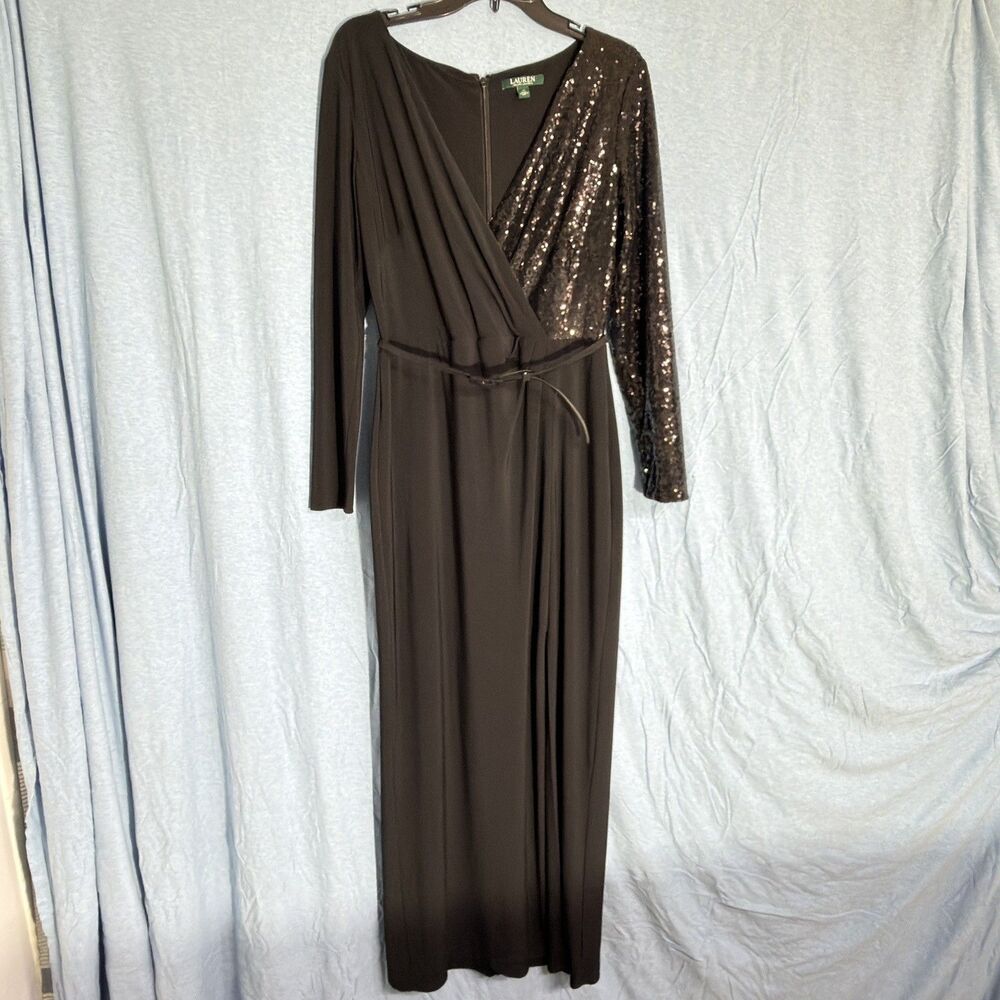 Lauren Ralph Lauren Bellamy V-Neck Evening Dress in Black Sequin 10